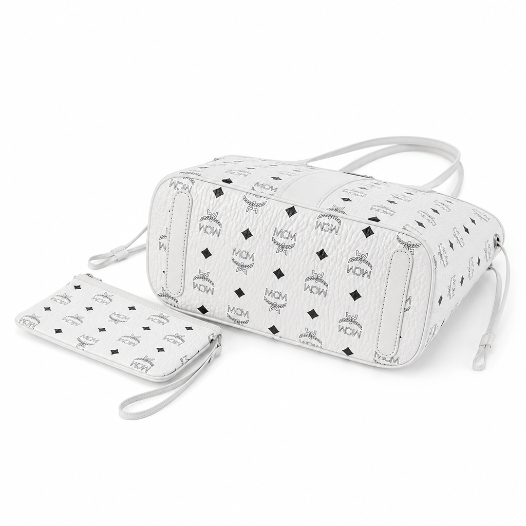 MCM Liz Visetos Series Small Reversible Tote Bag (with Pouch) — White