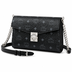 MCM Millie Visetos Series Black Medium Envelope Chain Bag