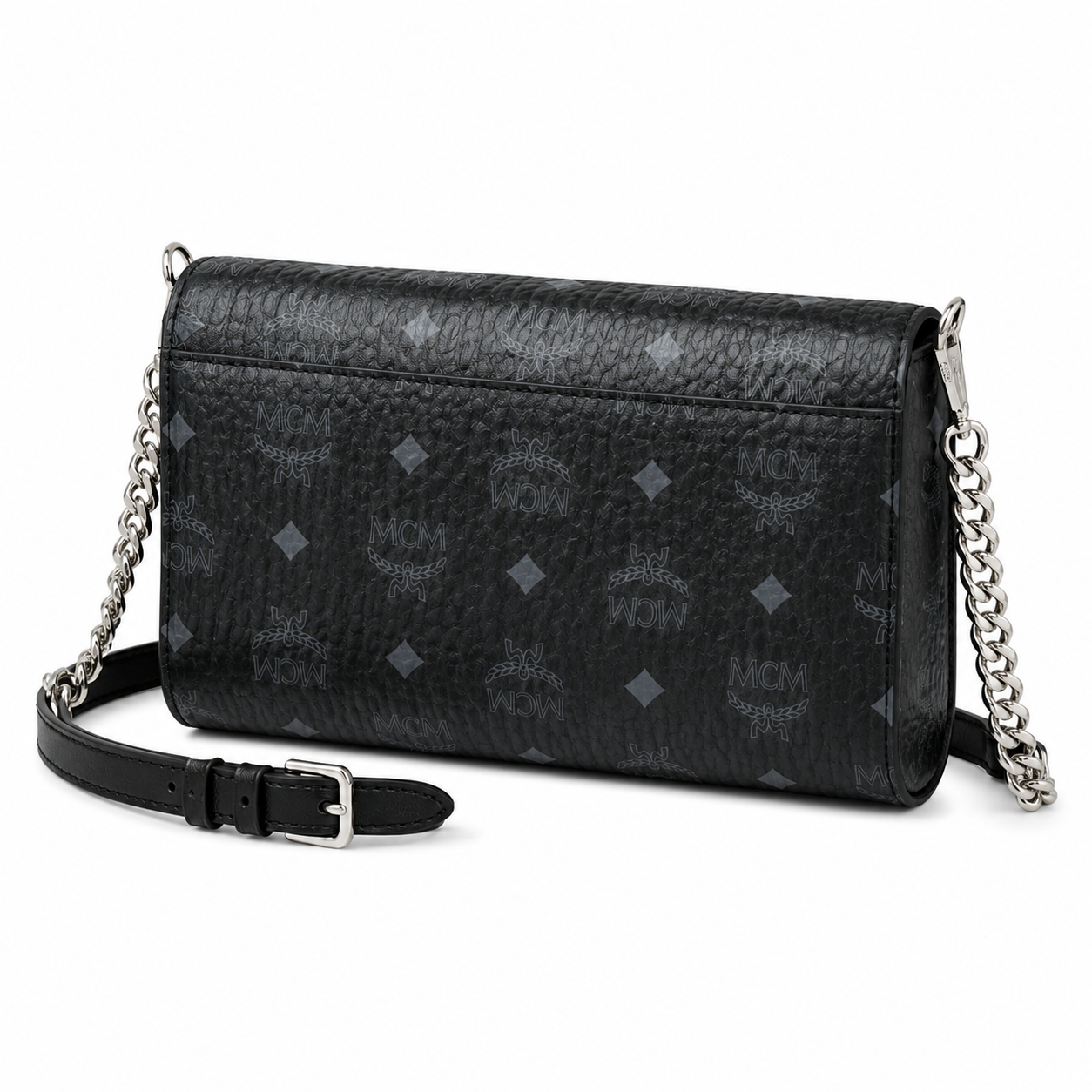 MCM Millie Visetos Series Black Medium Envelope Chain Bag