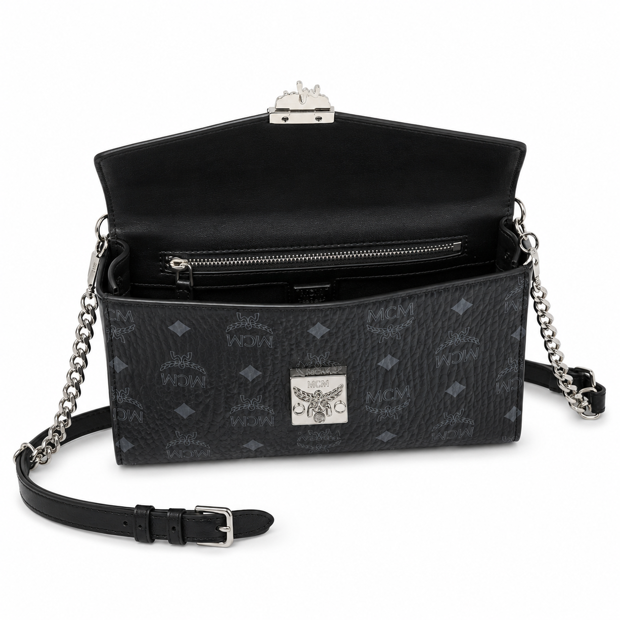MCM Millie Visetos Series Black Medium Envelope Chain Bag