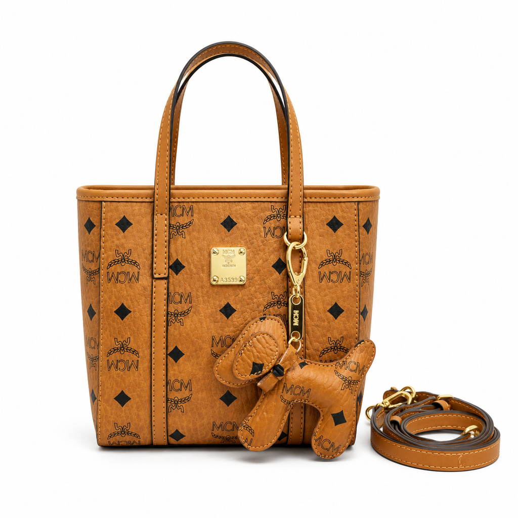 MCM Toni Visetos Series Cognac Mini Basket Tote Bag