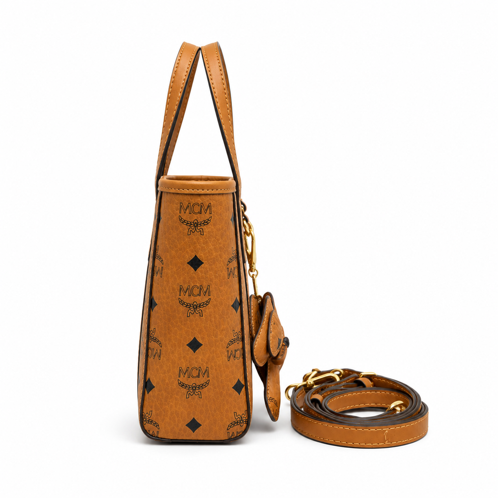 MCM Toni Visetos Series Cognac Mini Basket Tote Bag