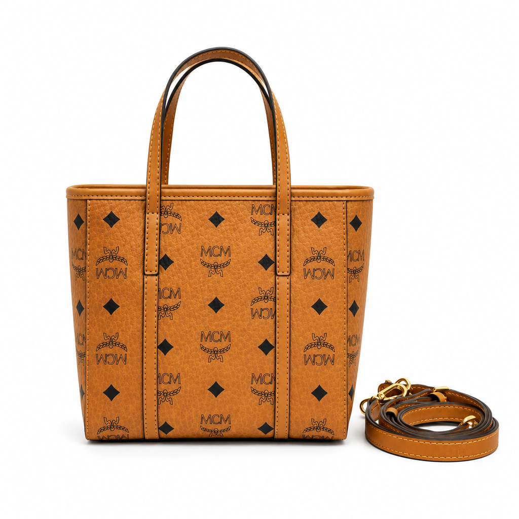 MCM Toni Visetos Series Cognac Mini Basket Tote Bag