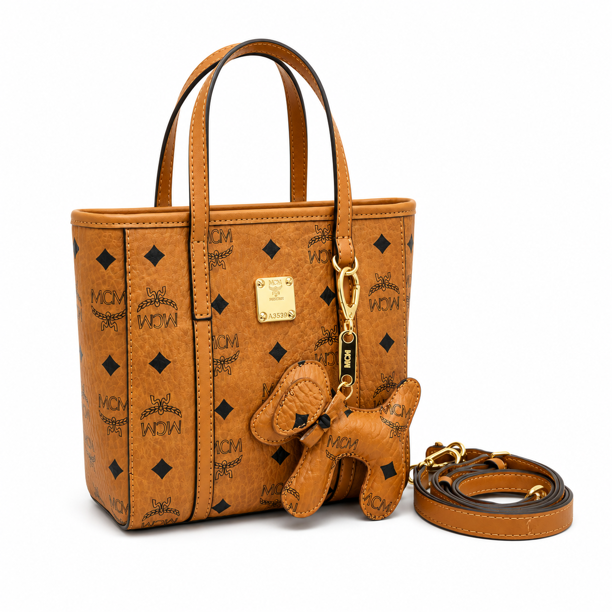 MCM Toni Visetos Series Cognac Mini Basket Tote Bag