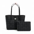 MCM Liz Visetos Series Black Medium Reversible Tote Bag