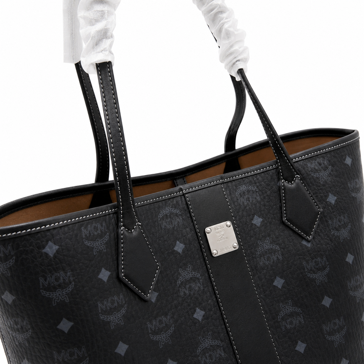 MCM Liz Visetos Series Black Medium Reversible Tote Bag