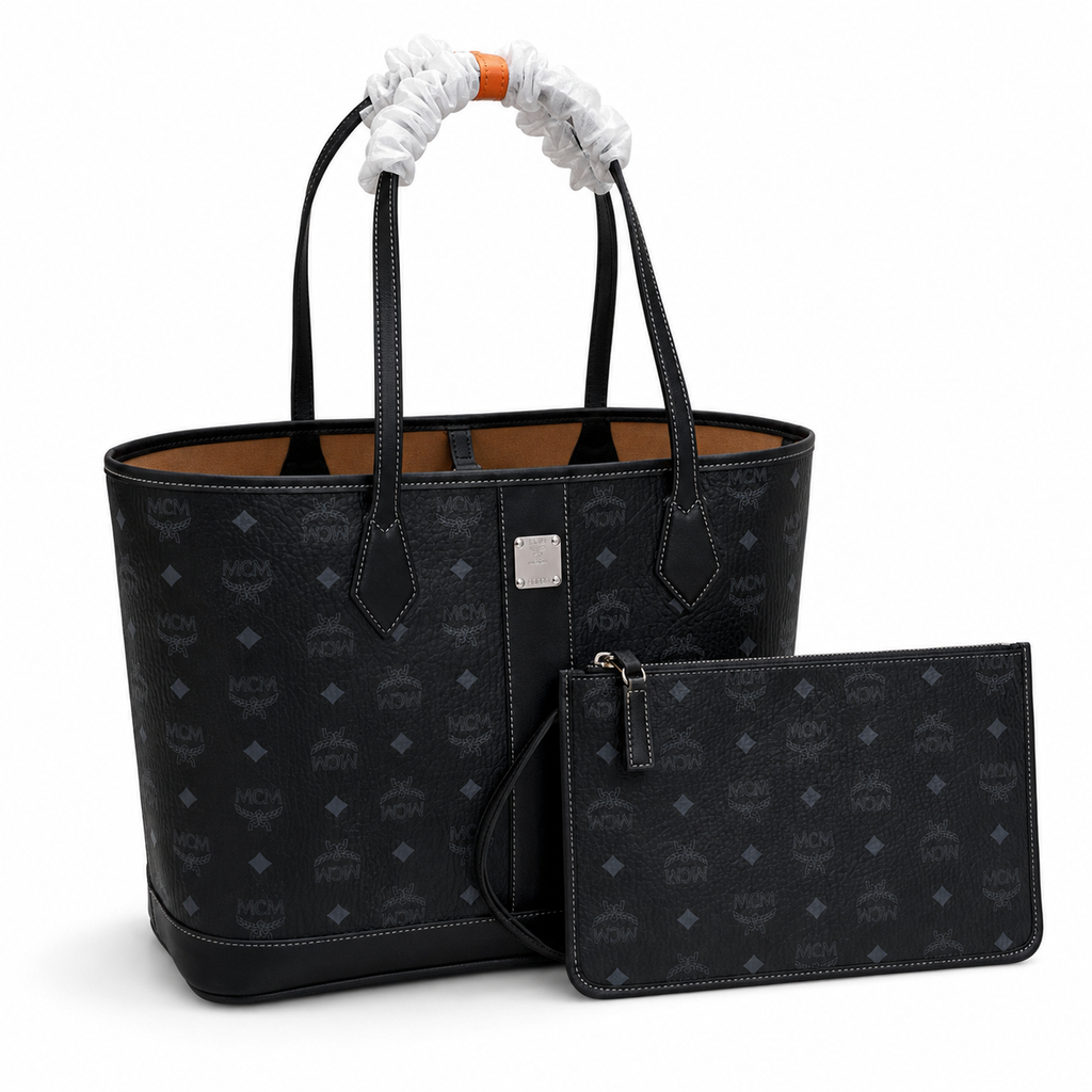 MCM Liz Visetos Series Black Medium Reversible Tote Bag