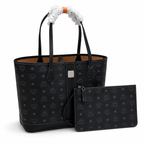 MCM Liz Visetos Series Black Medium Reversible Tote Bag