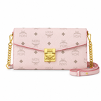 MCM Millie Visetos Series Small Flap Chain Bag in Soft Pink