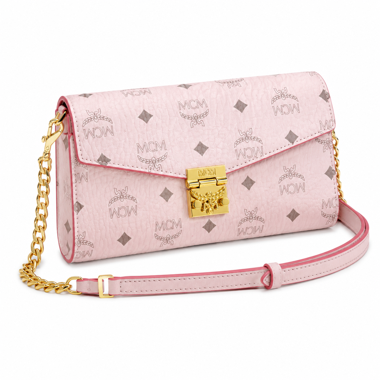 MCM Millie Visetos Series Small Flap Chain Bag in Soft Pink