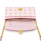 MCM Millie Visetos Series Medium Flap Chain Bag in Soft Pink