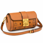 MCM Tracy Visetos Series Cognac Cylindrical Crossbody Bag