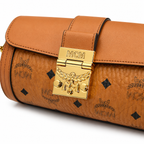 MCM Tracy Visetos Series Cognac Cylindrical Crossbody Bag
