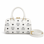 MCM Ella Visetos Series White Mini Boston Bag