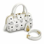 MCM Ella Visetos Series White Mini Boston Bag