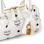 MCM Ella Visetos Series White Mini Boston Bag