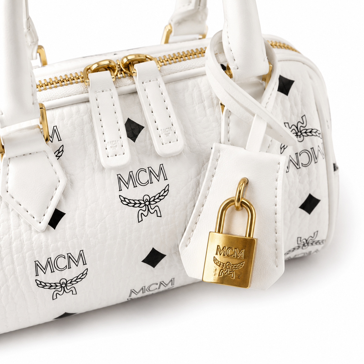 MCM Ella Visetos Series White Mini Boston Bag