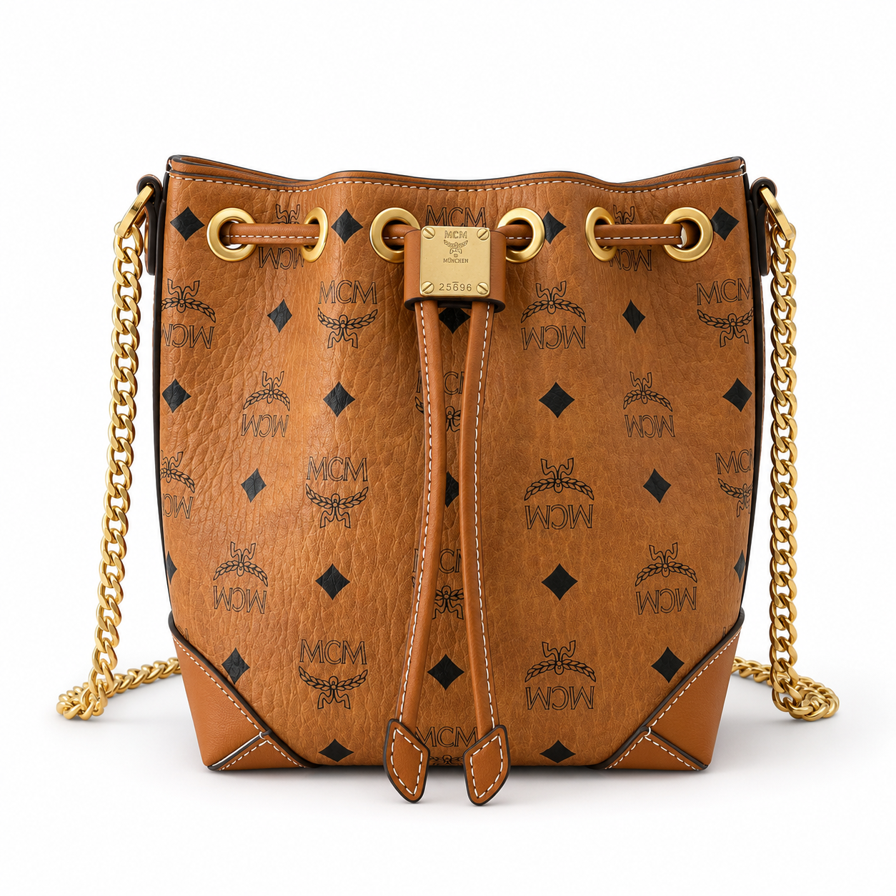 MCM Soft Berlin Visetos Series Small Drawstring Bucket Bag