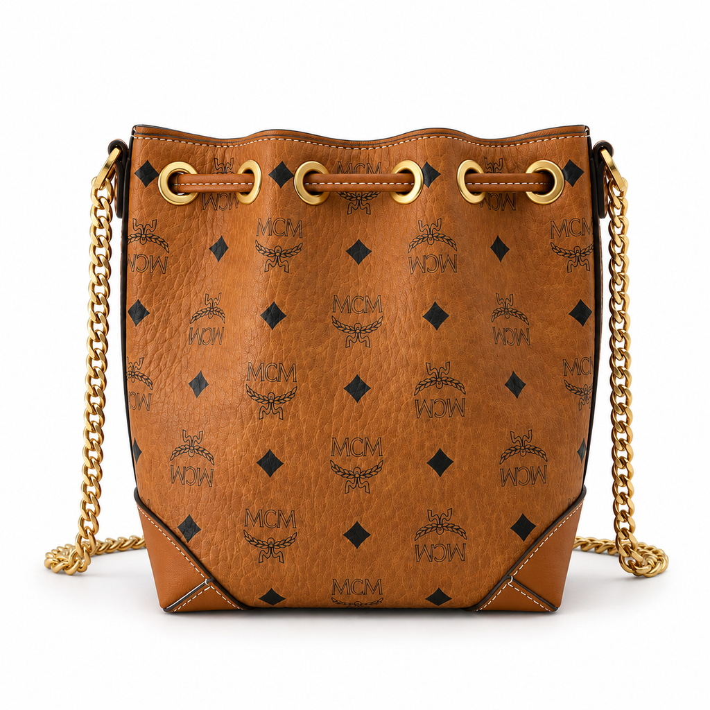 MCM Soft Berlin Visetos Series Small Drawstring Bucket Bag