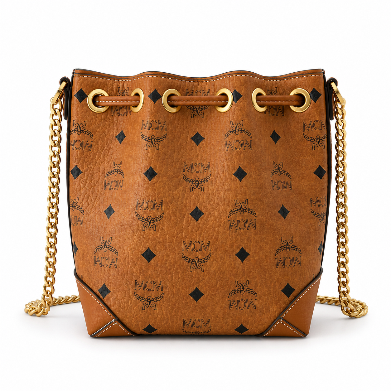 MCM Soft Berlin Visetos Series Small Drawstring Bucket Bag