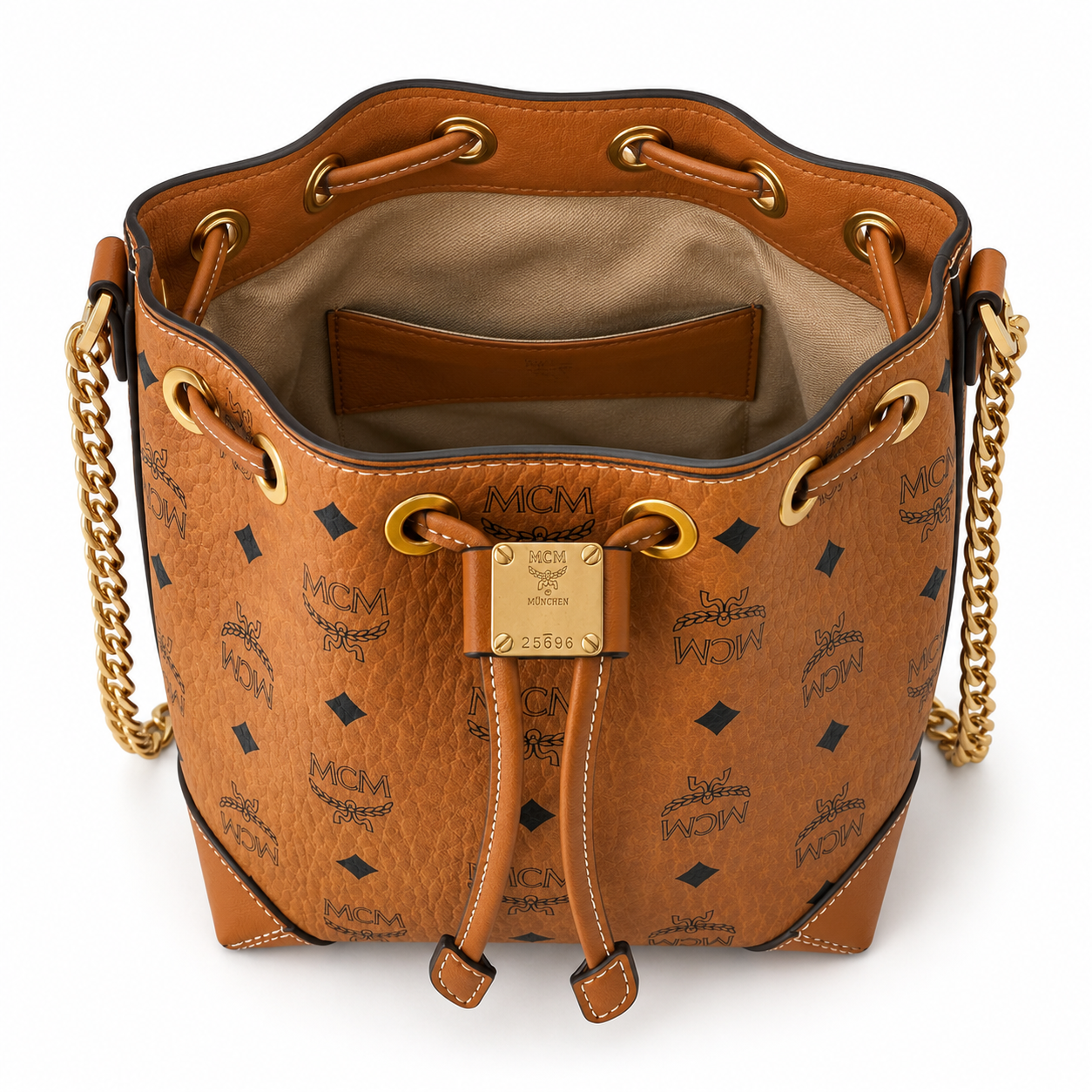 MCM Soft Berlin Visetos Series Small Drawstring Bucket Bag