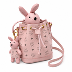 MCM Visetos Series Pink Rabbit Drawstring Bucket Bag