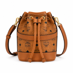 MCM Dessau Visetos Series Mini Drawstring Bucket Bag