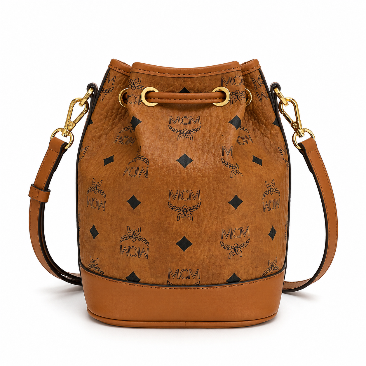 MCM Dessau Visetos Series Mini Drawstring Bucket Bag