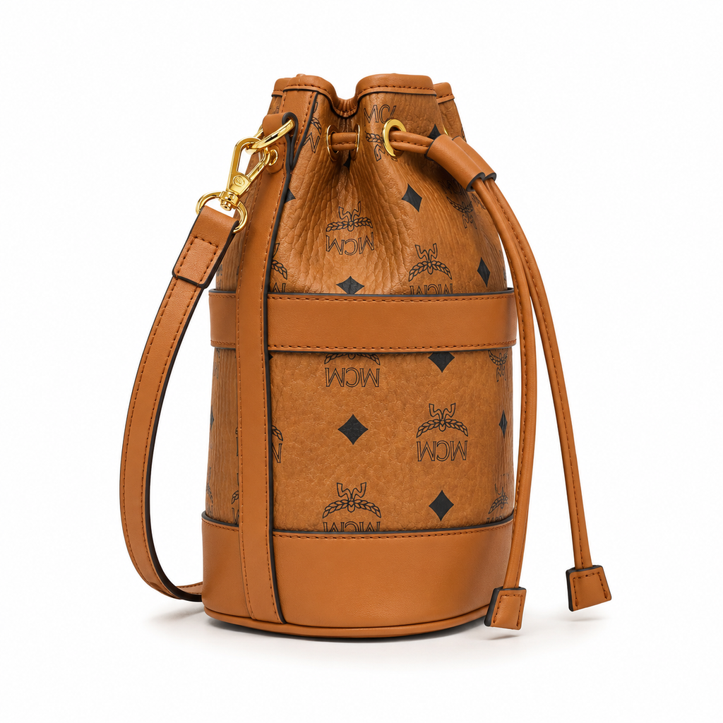 MCM Dessau Visetos Series Mini Drawstring Bucket Bag
