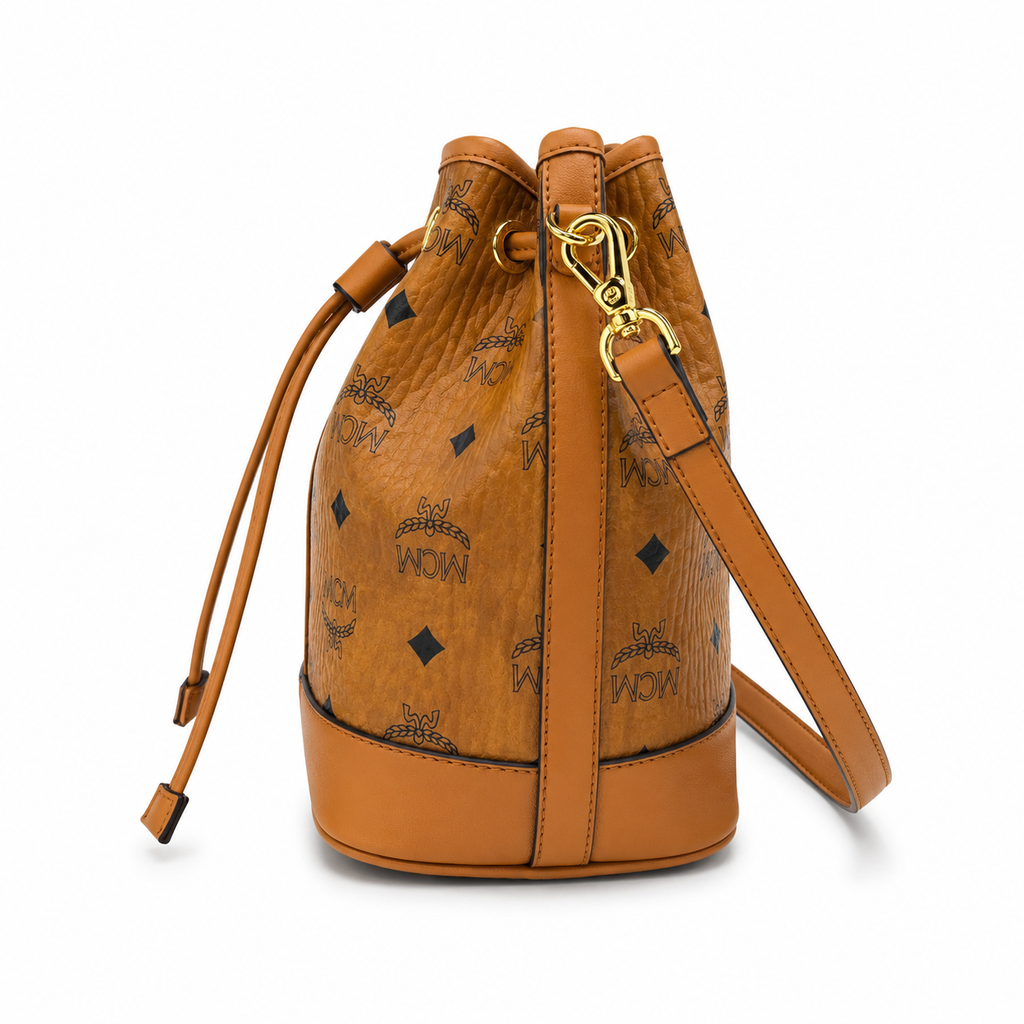MCM Dessau Visetos Series Mini Drawstring Bucket Bag