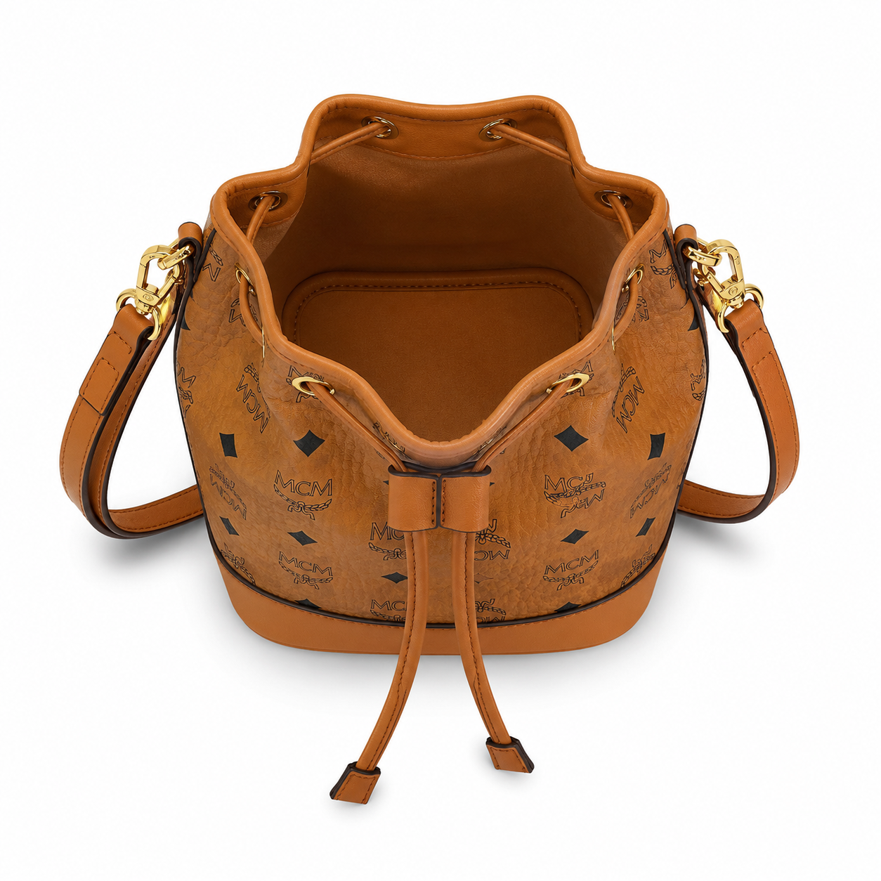 MCM Dessau Visetos Series Mini Drawstring Bucket Bag
