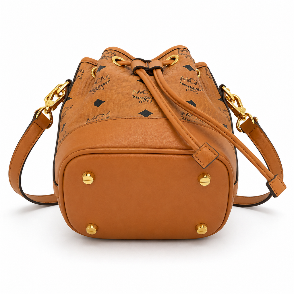 MCM Dessau Visetos Series Mini Drawstring Bucket Bag