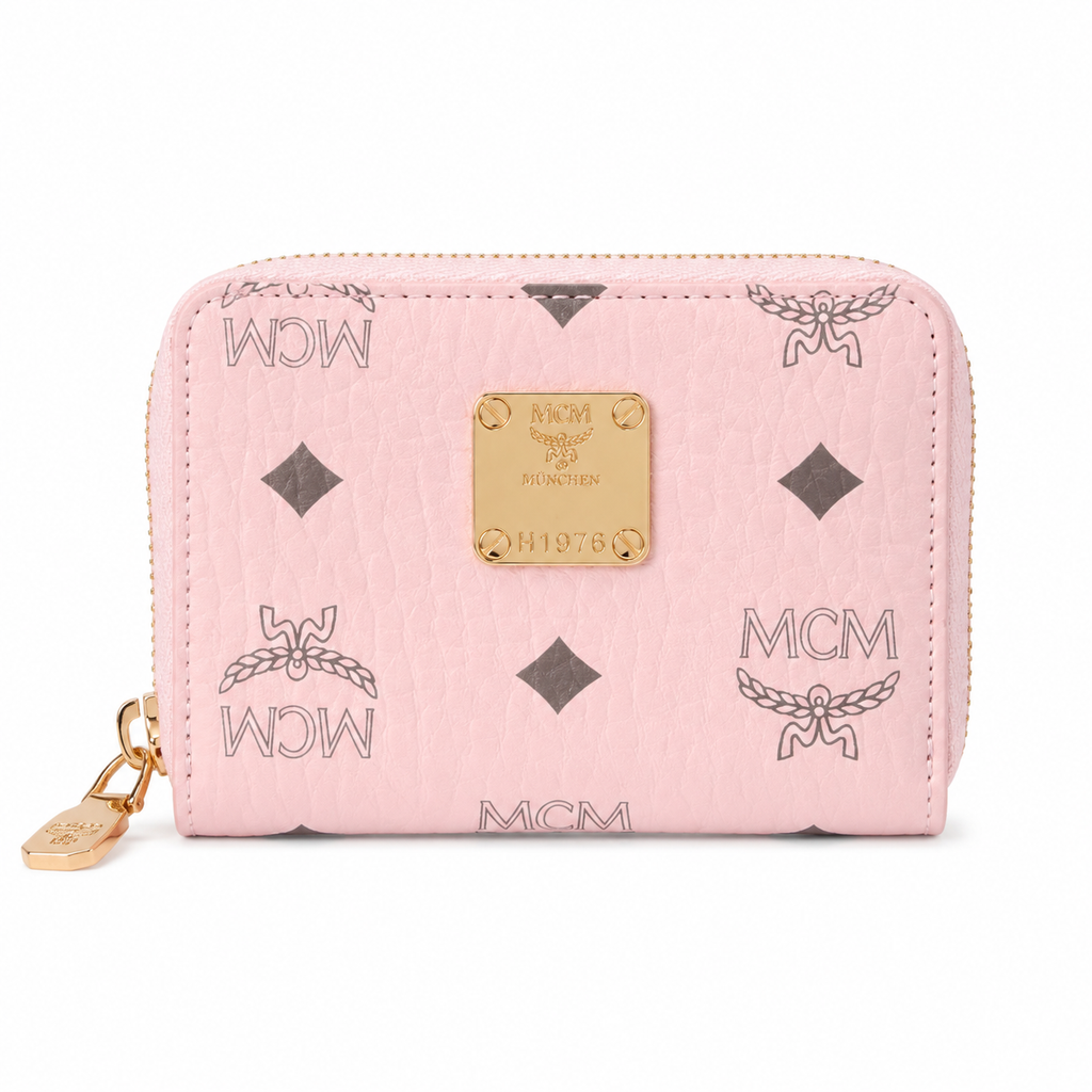 MCM Visetos Original Pink Mini Zip Wallet