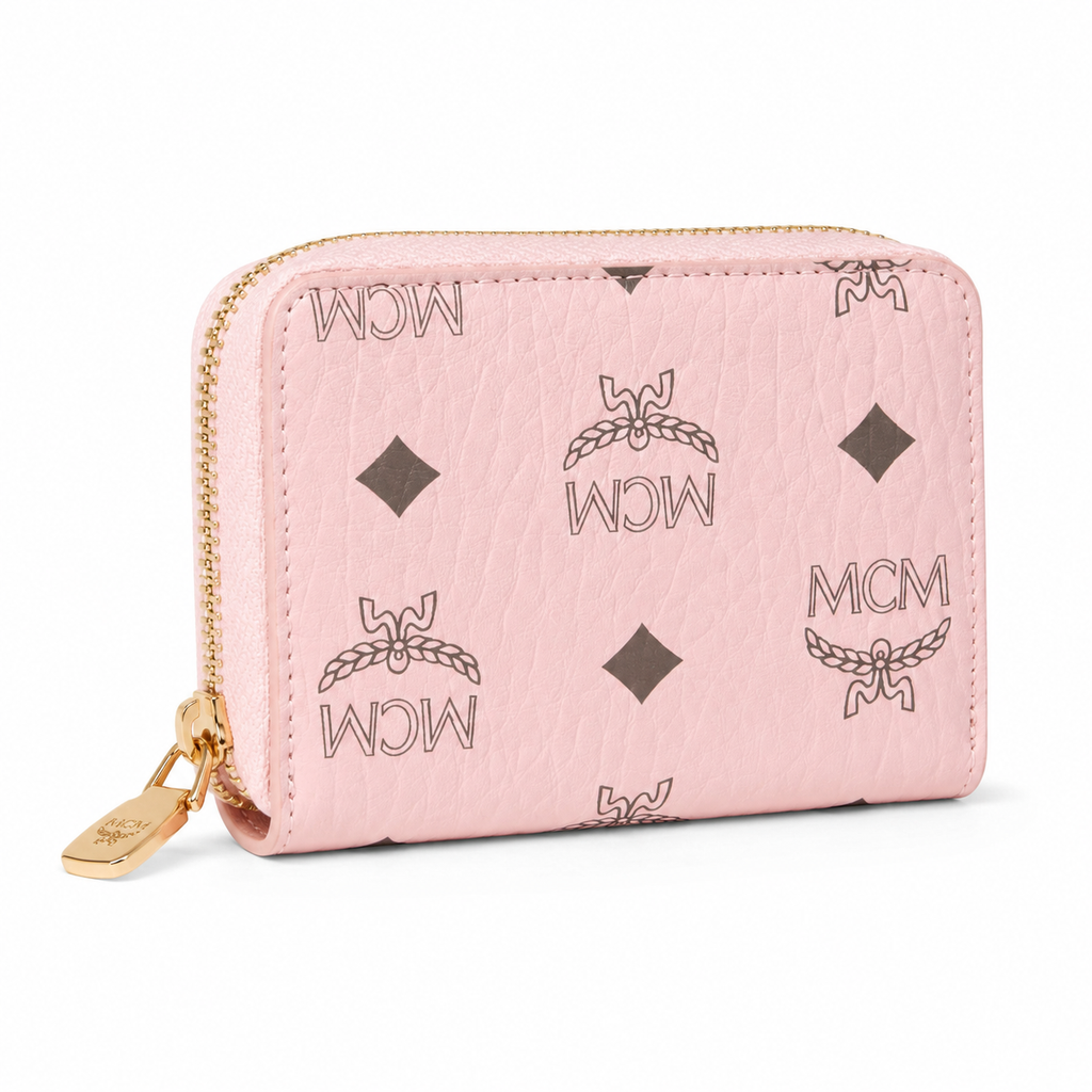 MCM Visetos Original Pink Mini Zip Wallet