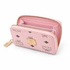 MCM Visetos Original Pink Mini Zip Wallet