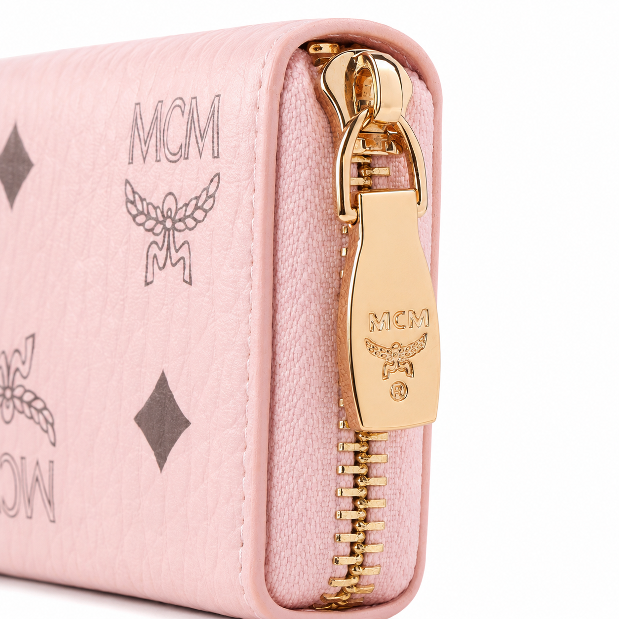 MCM Visetos Original Pink Mini Zip Wallet