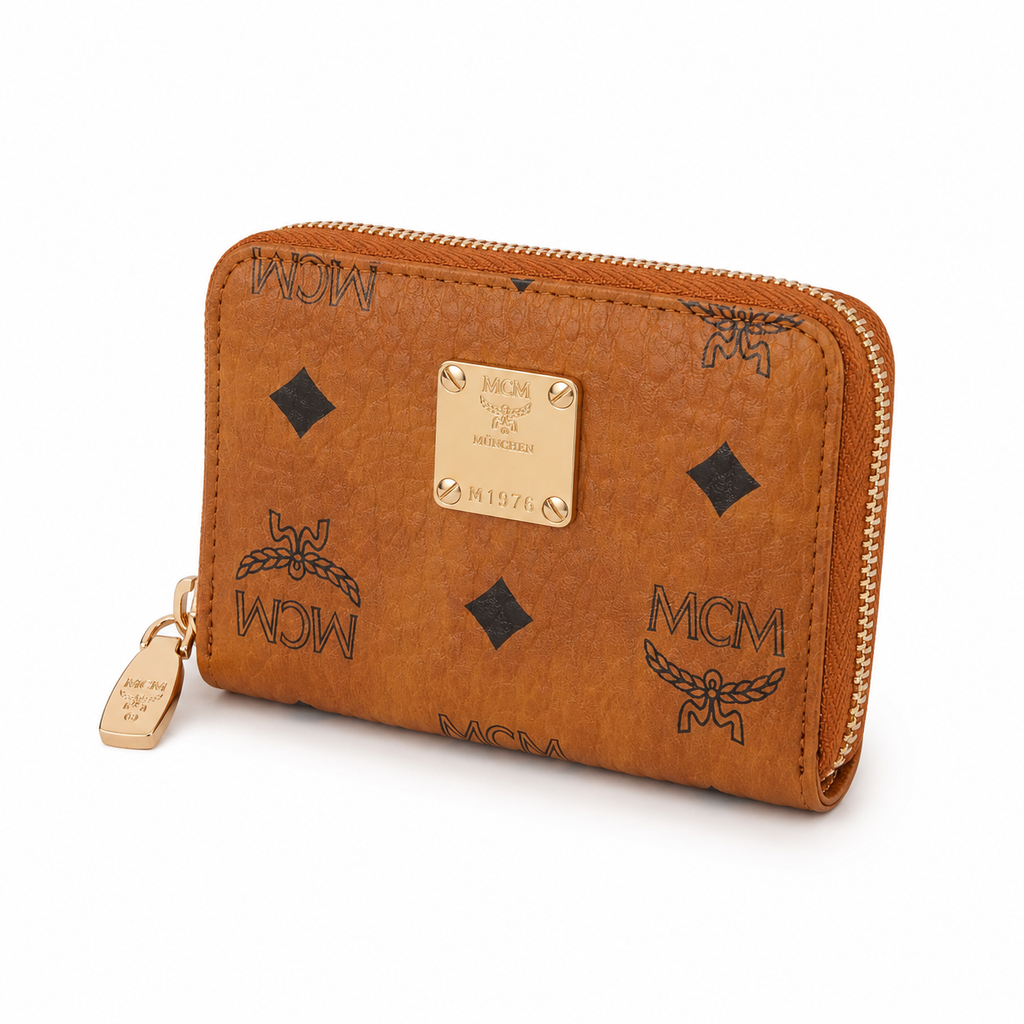 MCM Visetos Original Mini Zip Wallet – Cognac