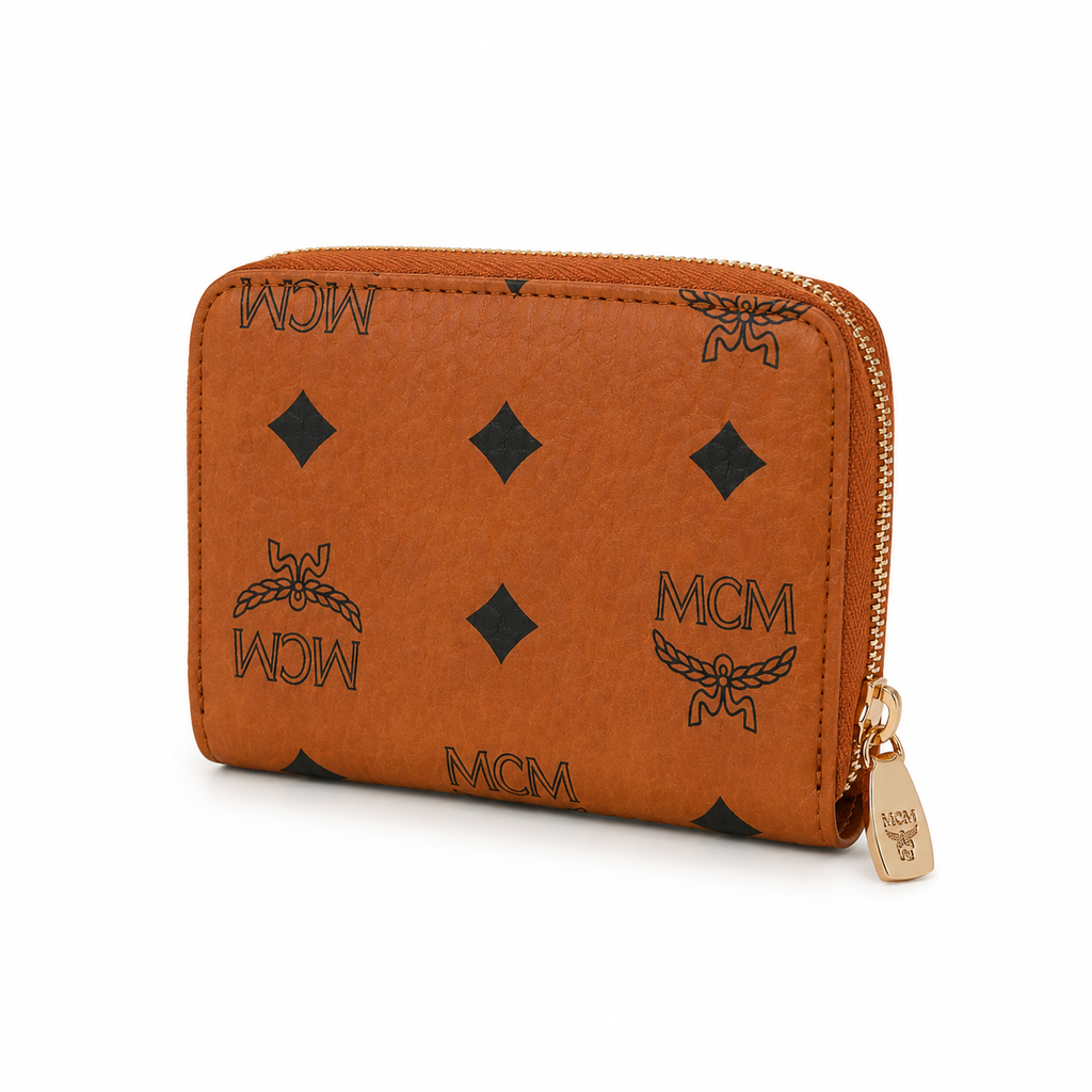 MCM Visetos Original Mini Zip Wallet – Cognac