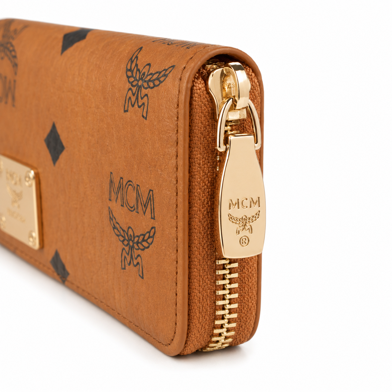 MCM Visetos Original Mini Zip Wallet – Cognac