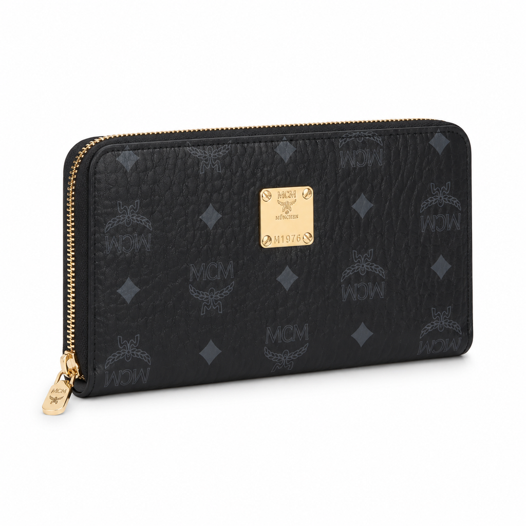 MCM Visetos Original Long Zip-Around Wallet – Black