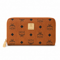 MCM Visetos Original Long Zip-Around Wallet in Cognac