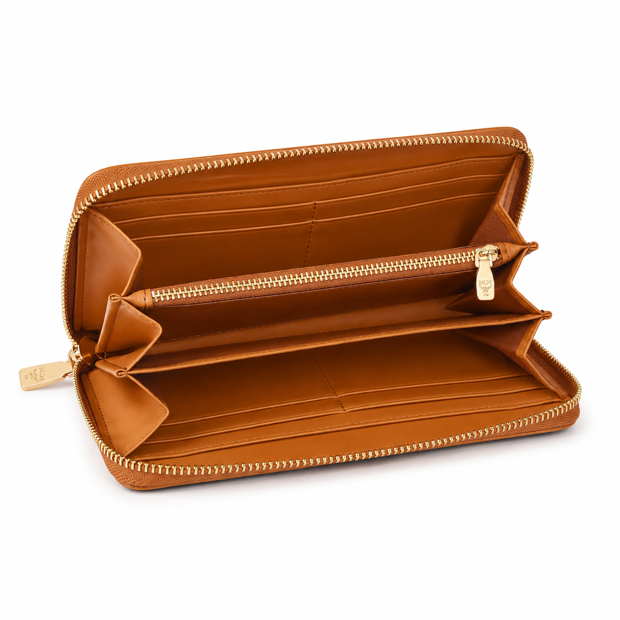 MCM Visetos Original Long Zip-Around Wallet in Cognac