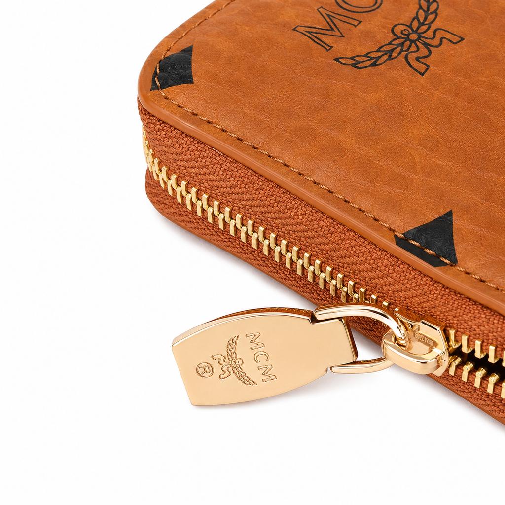MCM Visetos Original Long Zip-Around Wallet in Cognac
