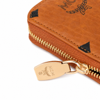 MCM Visetos Original Long Zip-Around Wallet in Cognac