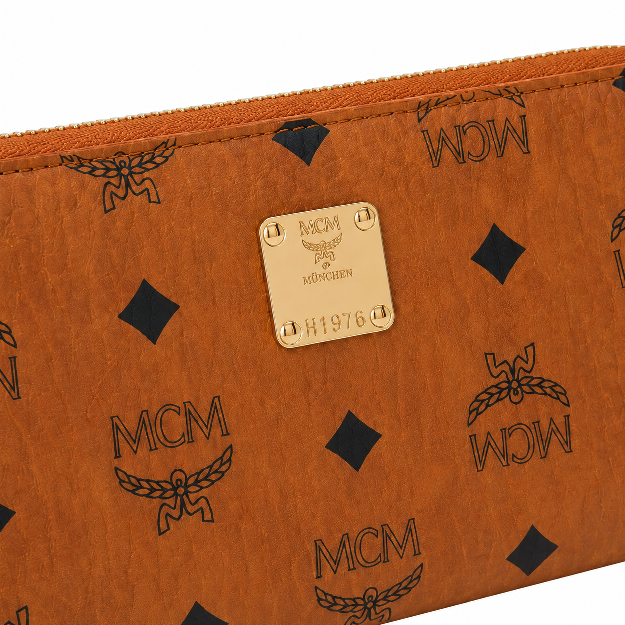 MCM Visetos Original Long Zip-Around Wallet in Cognac