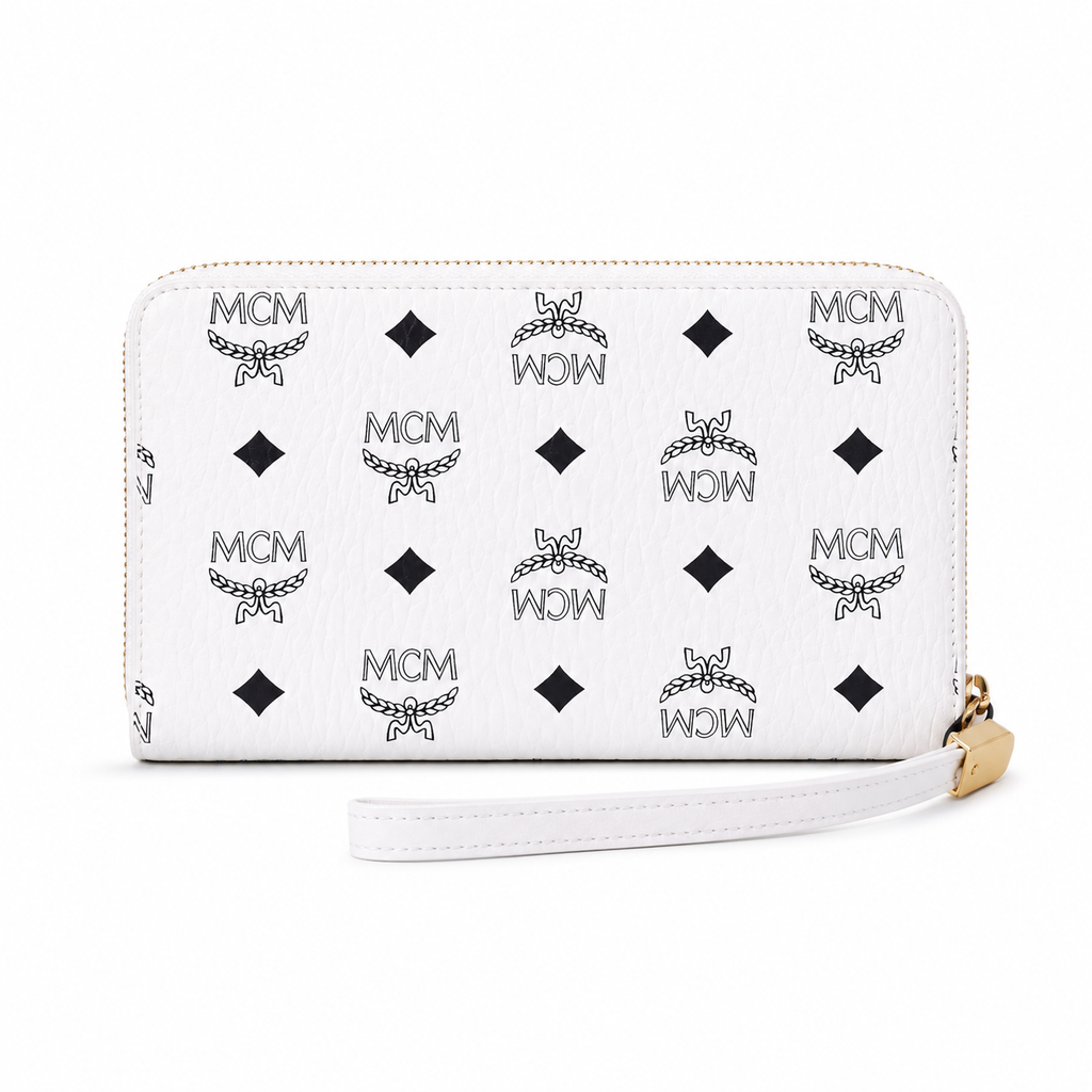 MCM Visetos Original Long Zip-Around Wallet – White