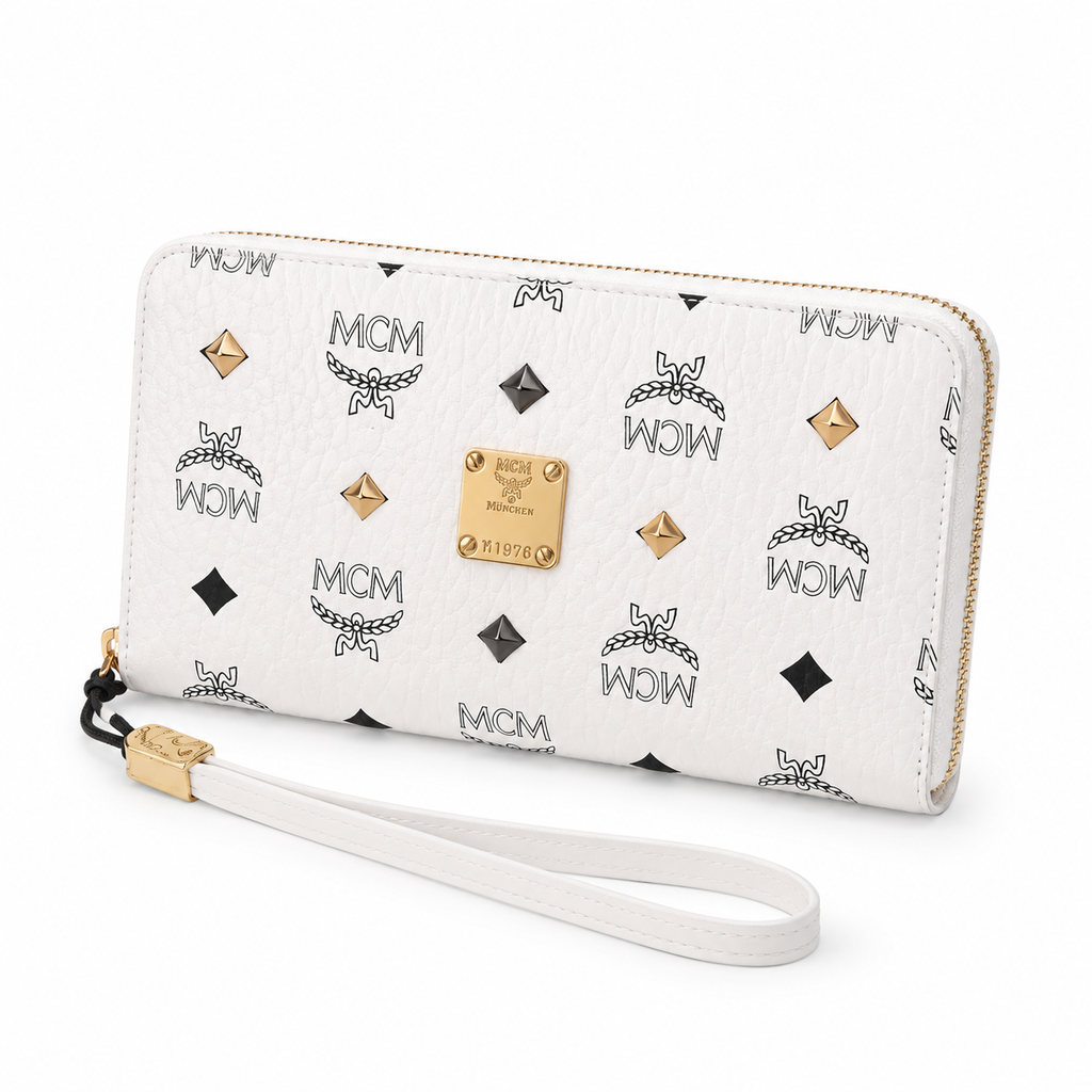 MCM Visetos Original Long Zip-Around Wallet – White