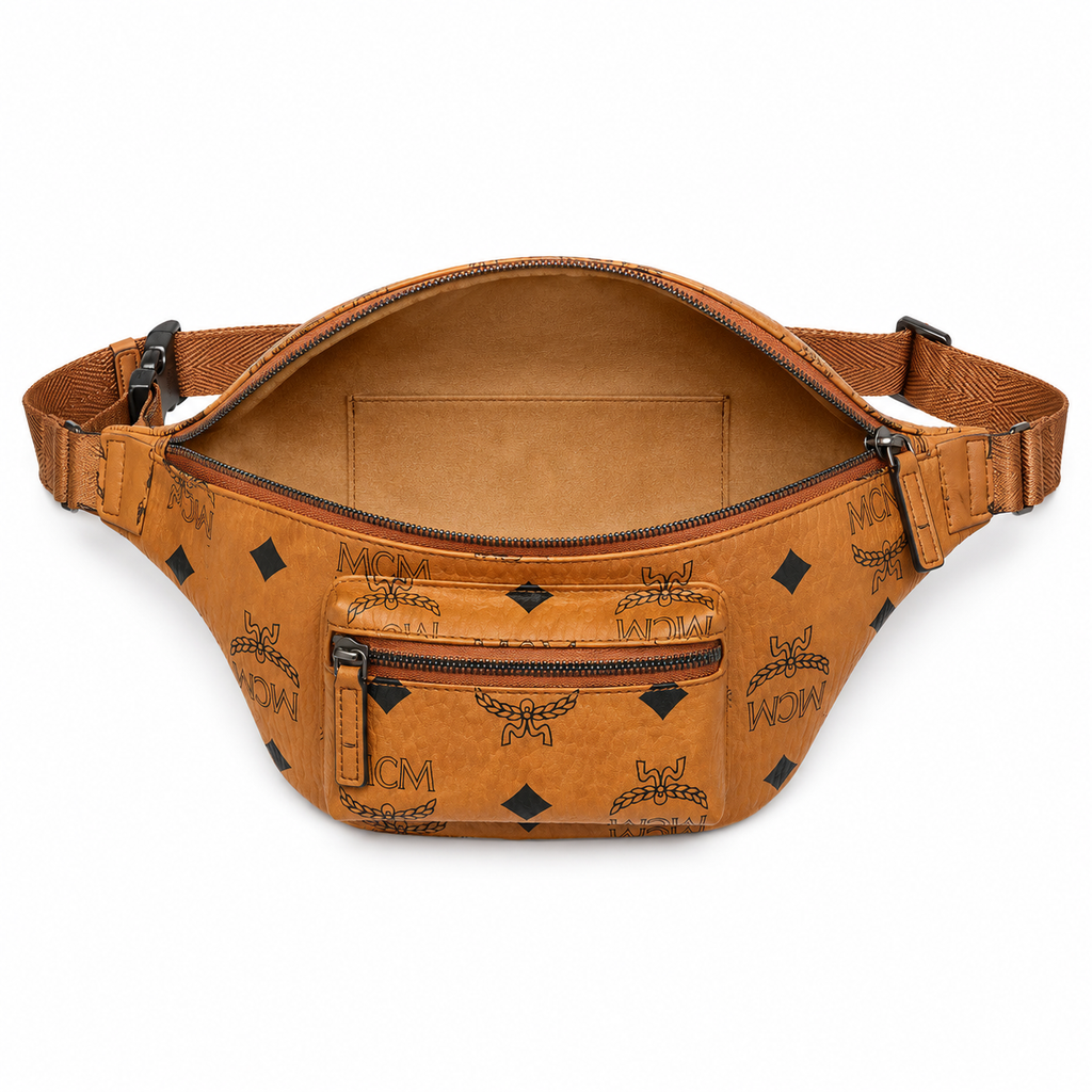 MCM Fursten Maxi Visetos Medium Waist Bag (Cognac)