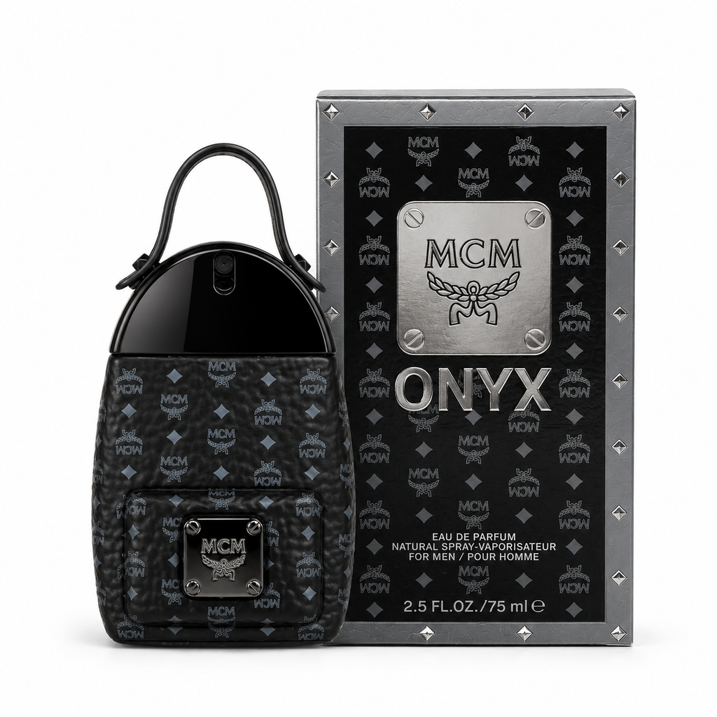 MCM ONYX Eau de Parfum Spray 75ml – Woody Spicy Men's Perfume in Black Leather Backpack Bottle