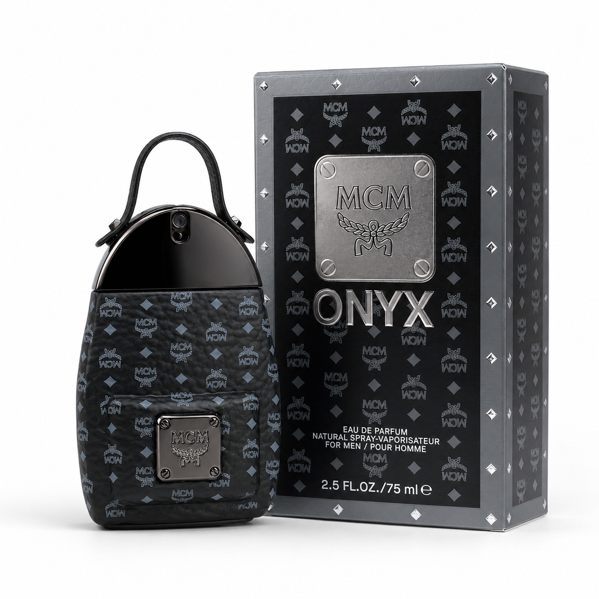MCM ONYX Eau de Parfum Spray 75ml – Woody Spicy Men's Perfume in Black Leather Backpack Bottle
